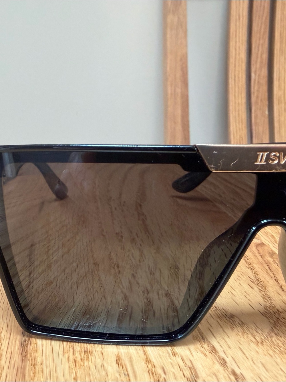 Black Shield Sunglasses with Gold Accent